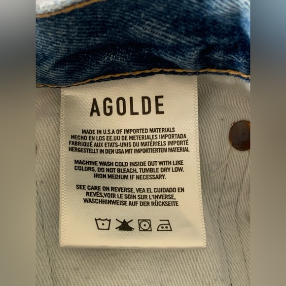 Agolde Distressed Blue Jean Shorts - Picture 5 of 9